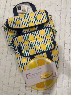 Yellow Navy Lemon Print Cooler Bag Set